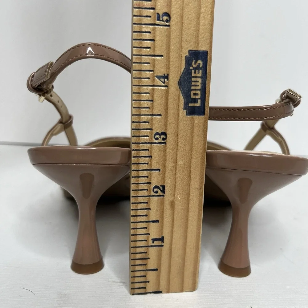 Nine West Patent Slingback‎ Kitten Heels Pointed Toe Buckle Strap 10 M Camel